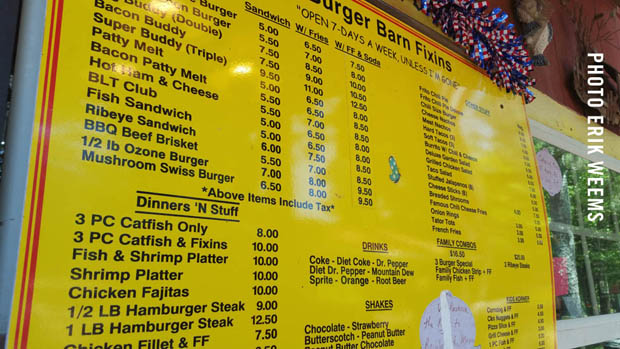 Ozone Arkansas menu board